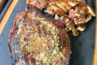 Garlic Parmesan Ribeye Steaks with Crispy Roasted Garlic Crust