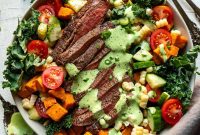 Green Goddess Steak Salad with Kale and Avocado Dressing