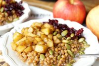 Caramelized Apple Wheatberry Porridge with Cranberries & Pepitas