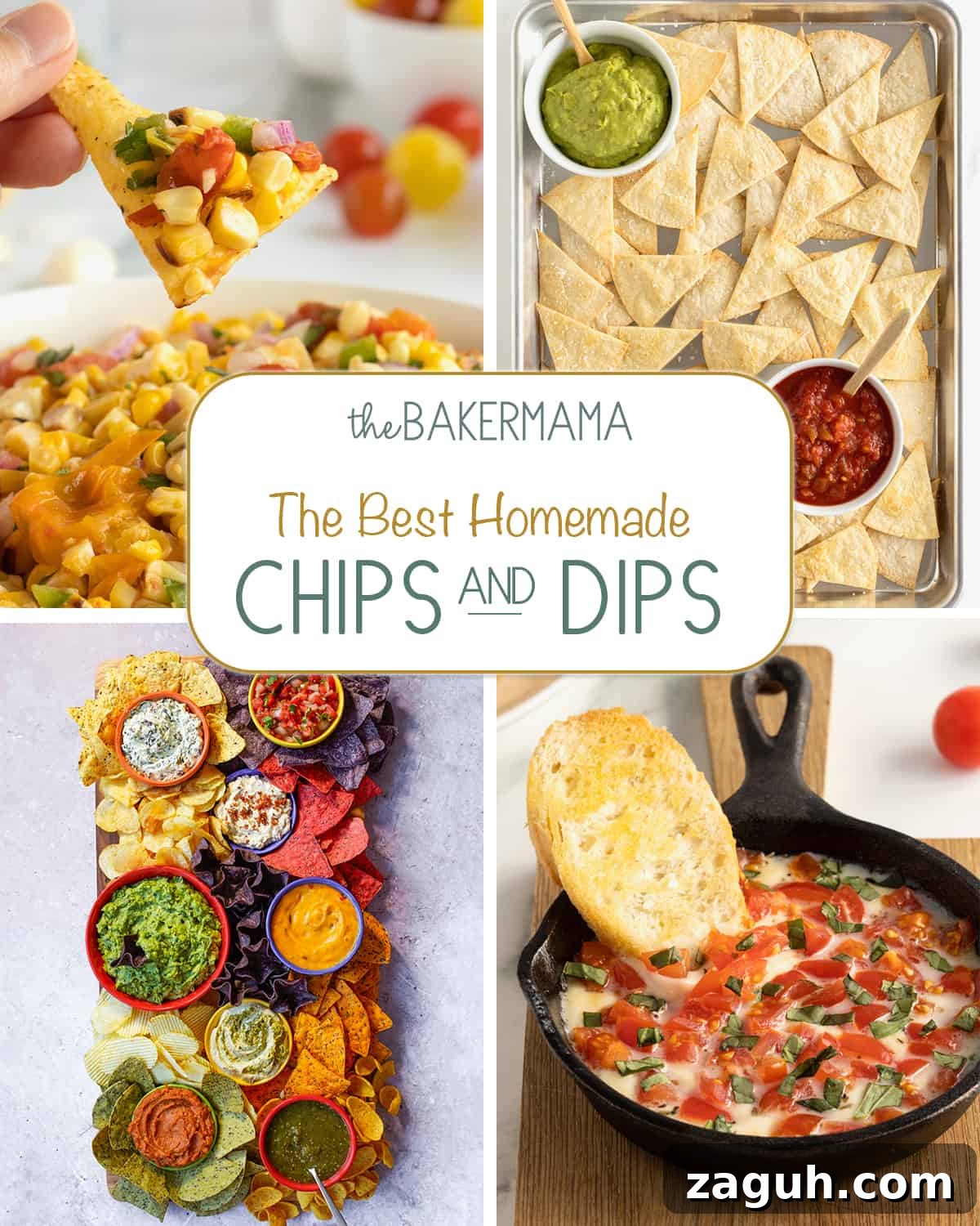 Authentic Mexican Fiesta Recipes for Your Party Menu 34 Grilled corn salsa, baked tortilla chips, chips and dips board and skillet caprese dip.