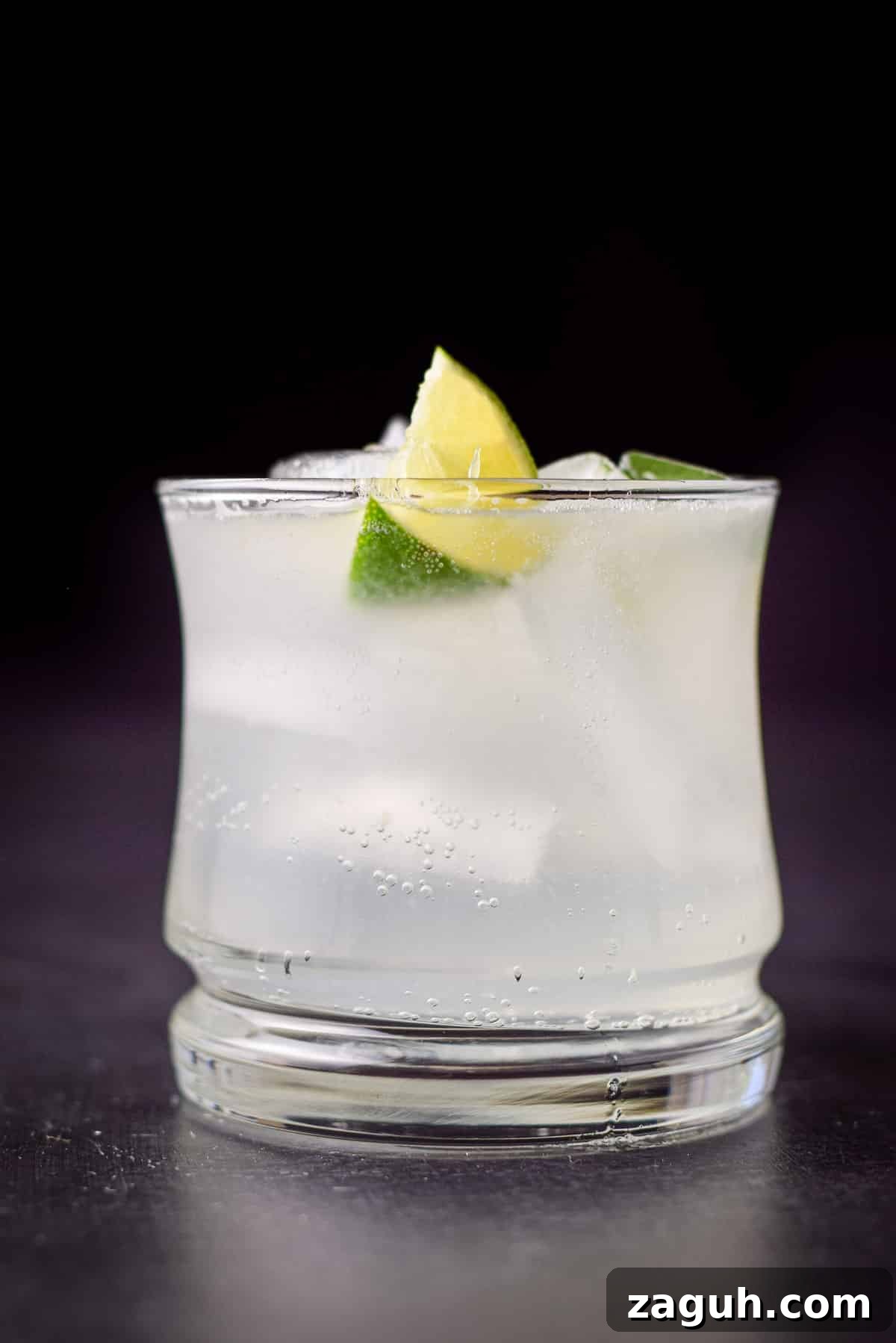 Classic Gin and Tonic Cocktail Recipe: Perfect Citrus Twist 5 Vertical view of the gin drink with two lime wedges