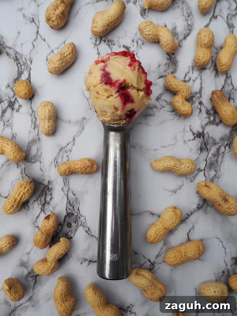 Peanut Butter & Jelly Ice Cream Recipe: Creamy PB&J Frozen Treat 17 Peanut butter and jelly ice cream in scoop