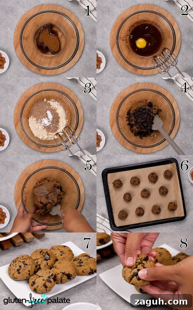 Almond Flour Chocolate Chip Cookie Recipe — Soft & Chewy</assistant 11 A step by step photo collage on how to make almond flour chocolate chip cookies.