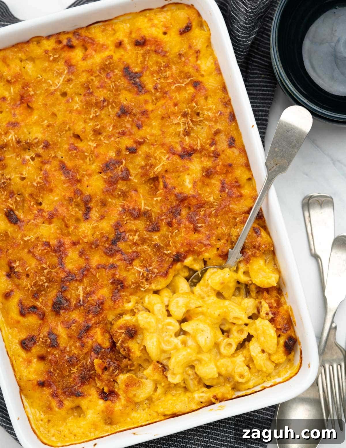 Creamy Oven-Baked Macaroni and Cheese Recipe 3 Top view of Cheesy Baked Mac and Cheese topped with breadcrumb topping, in a casserole dish