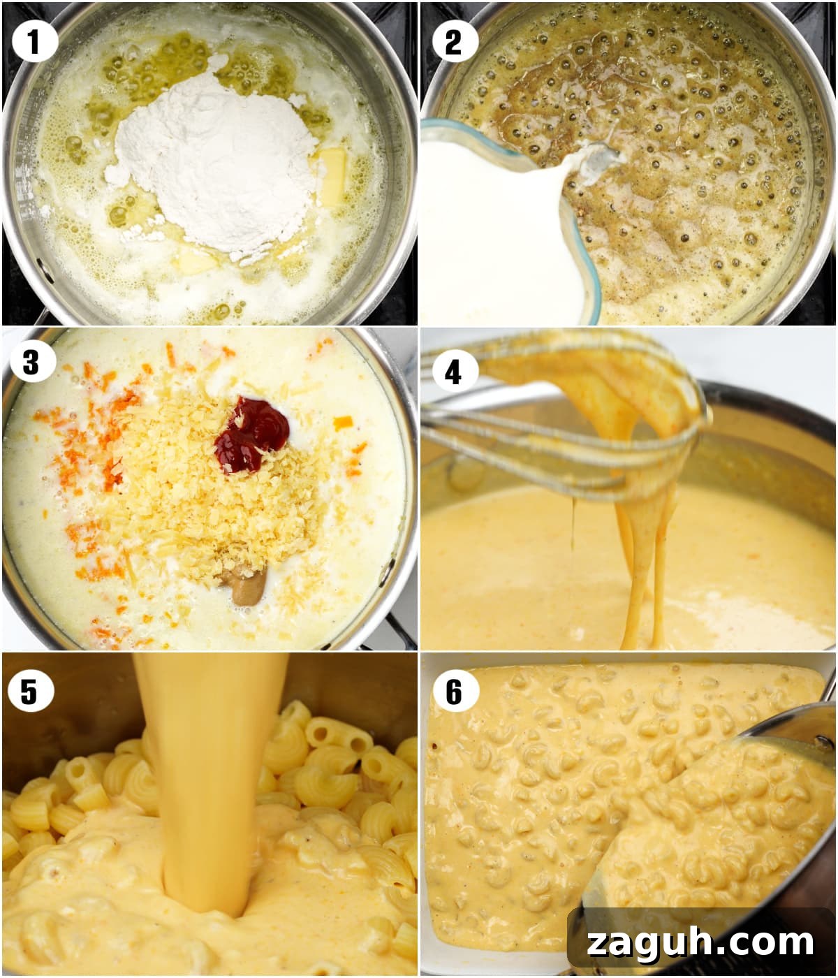 Creamy Oven-Baked Macaroni and Cheese Recipe 5 Step by step pictures showing to make baked mac and cheese
