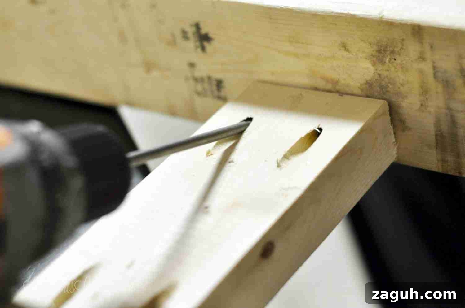 DIY Console Table Plans: Step-by-Step Build Guide and Dimensions 11 drilling into a pocket hole.