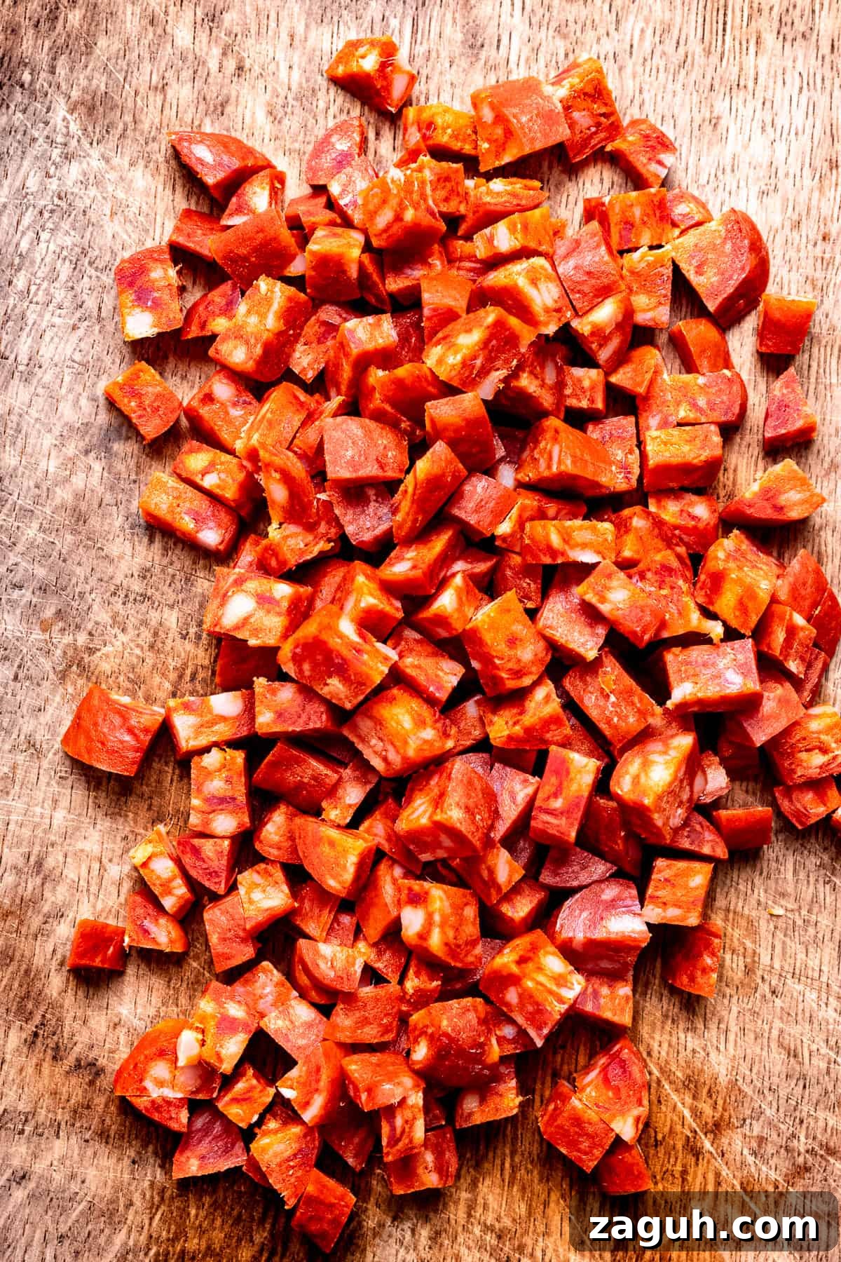 One-Pot Chorizo Pasta with 7 Ingredients — Ready Fast 4 Chopped chorizo on a cutting board.