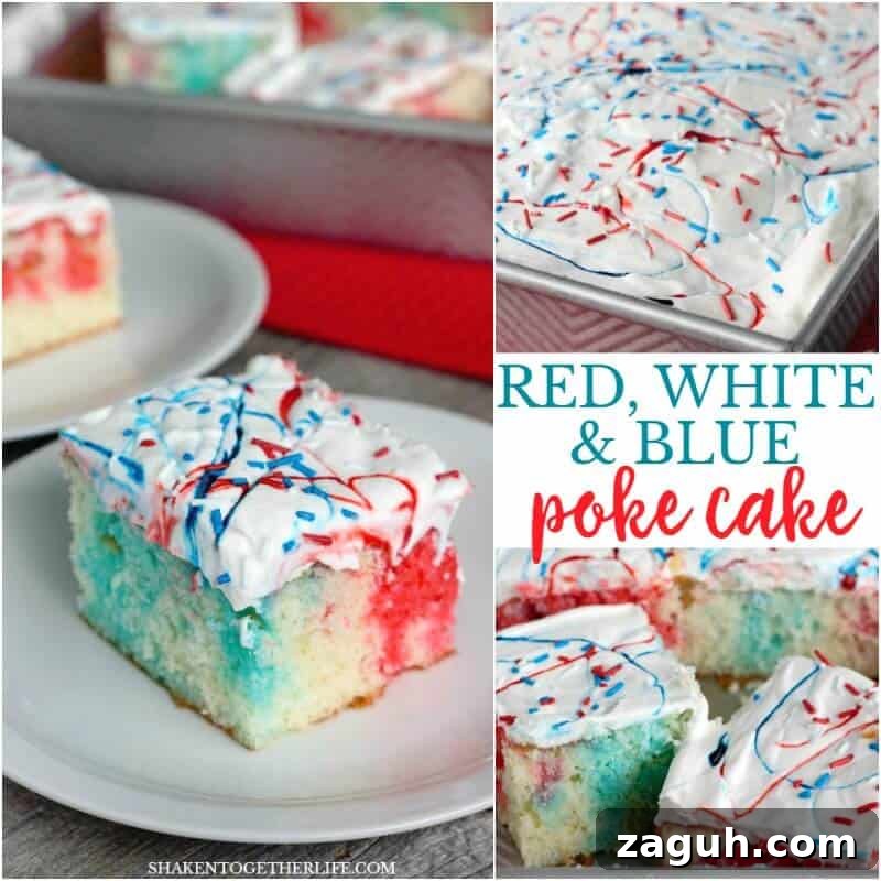Red and blue POP inside this easy patriotic dessert - it couldn't be easier to make this Red, White & Blue Poke Cake!