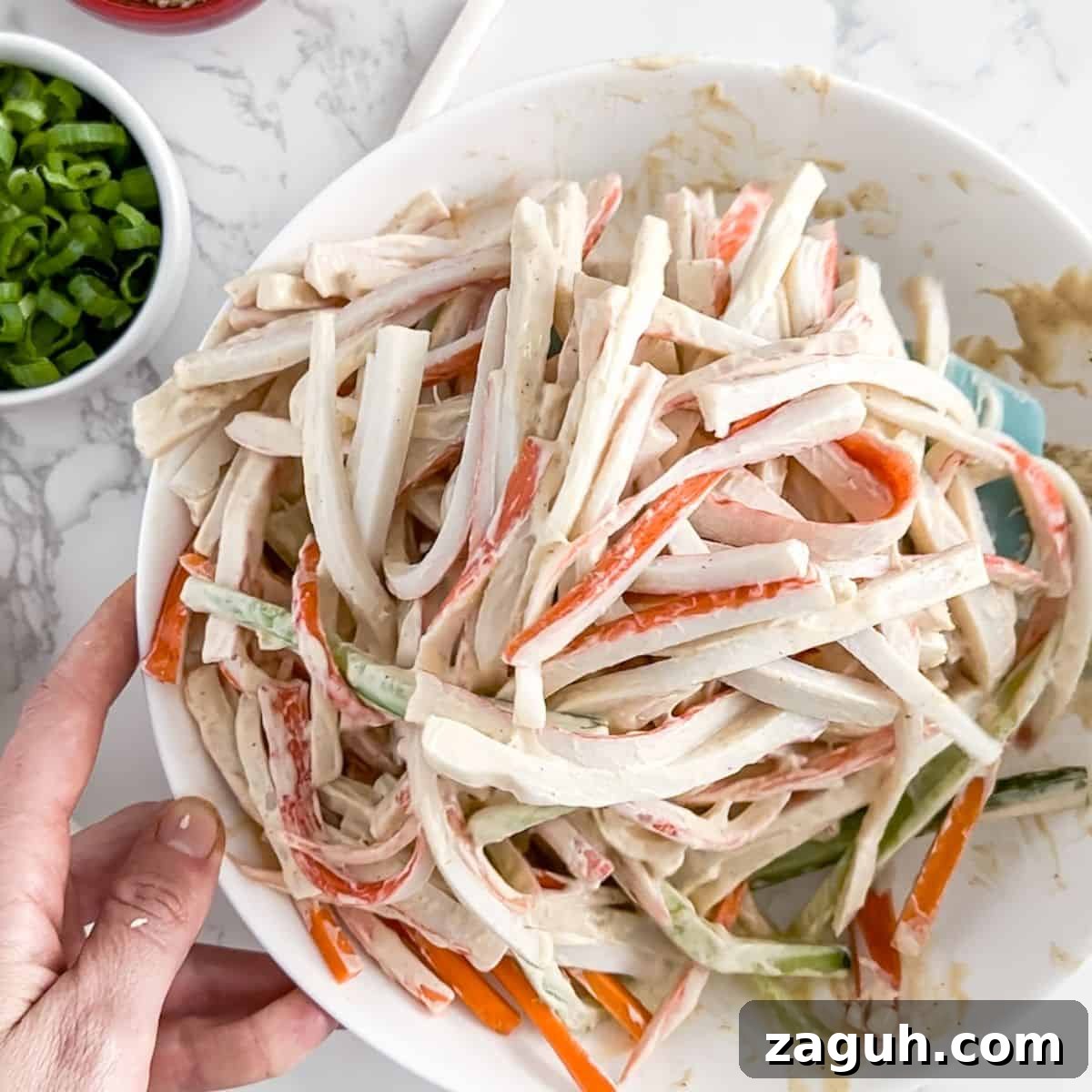 Kani Salad Recipe: Japanese Crab Stick Salad with Sesame Dressing 7 kani salad in a bowl.