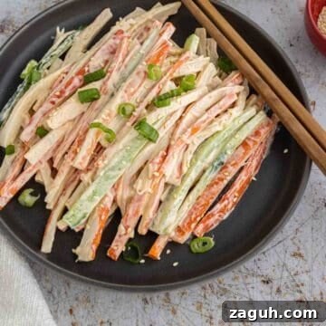 Kani Salad Recipe: Japanese Crab Stick Salad with Sesame Dressing 9 carrots, cucumbers and crab in a Japanese sauce.