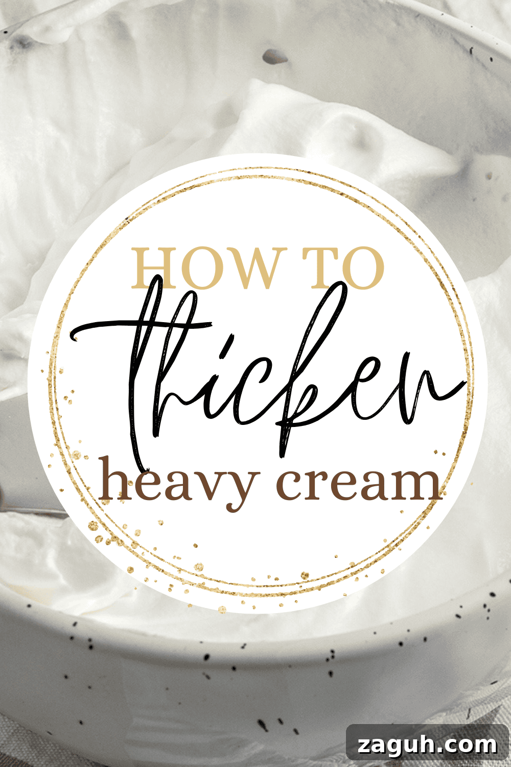 How to Thicken Heavy Cream: 7 Proven Methods That Work 2 Thickened heavy cream in a ceramic bowl with a spoon. Overlying text.