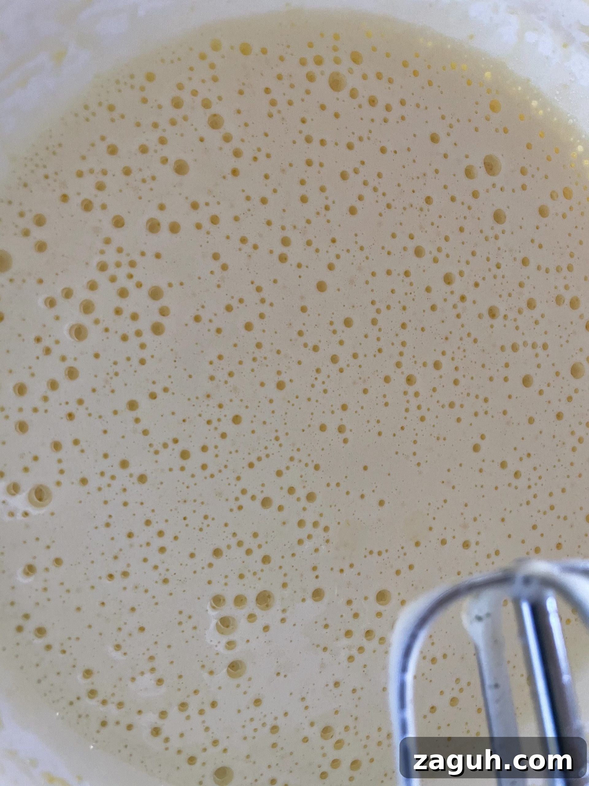 Consistency of egg mixture after whisking. Consistency of egg mixture after whisking.