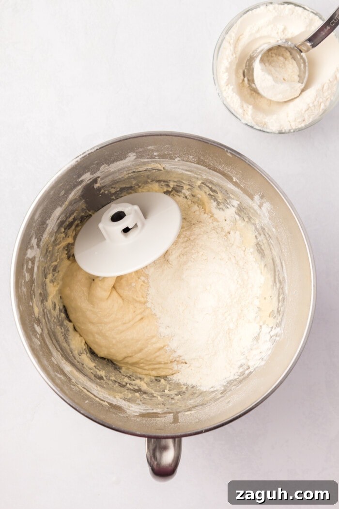 Incorporate more flour bread with flour in mixing bowl