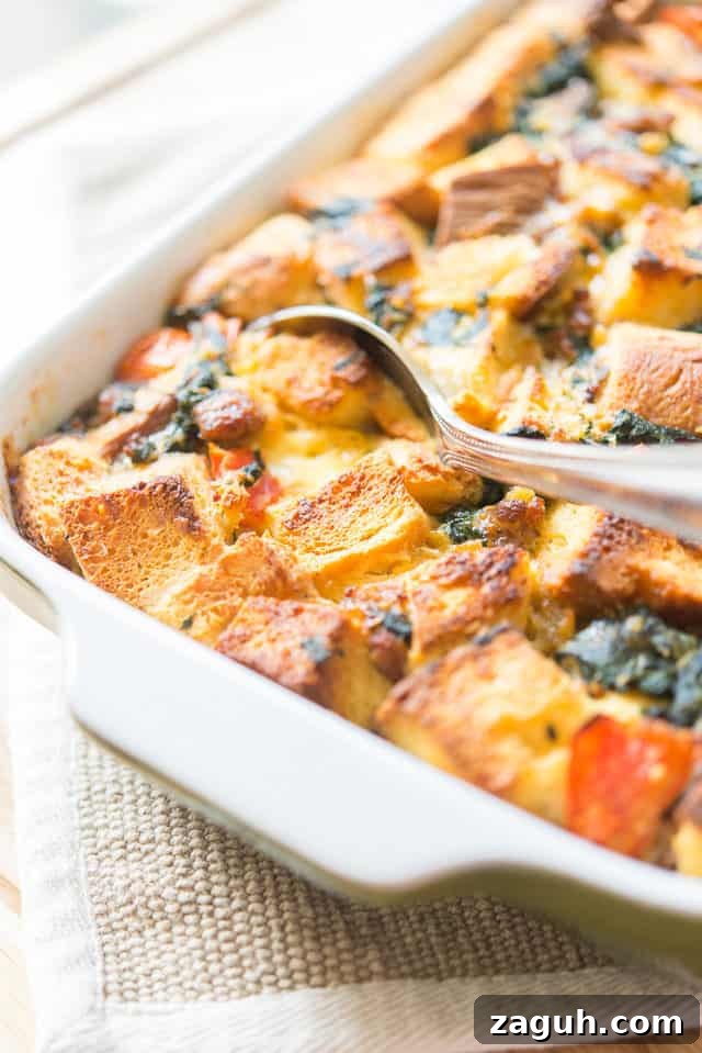 Savory Sausage Breakfast Casserole Recipe for Brunch 2 Sausage Breakfast Casserole - In a Green Dish with Spoon