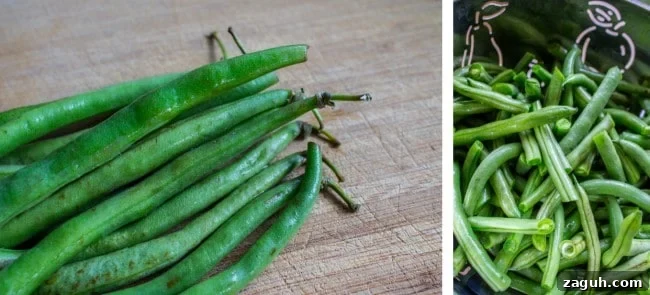 Make-Ahead Garlic Green Beans with Almonds and Crispy Breadcrumbs 6 green beans ready to be trimmed for cooking.