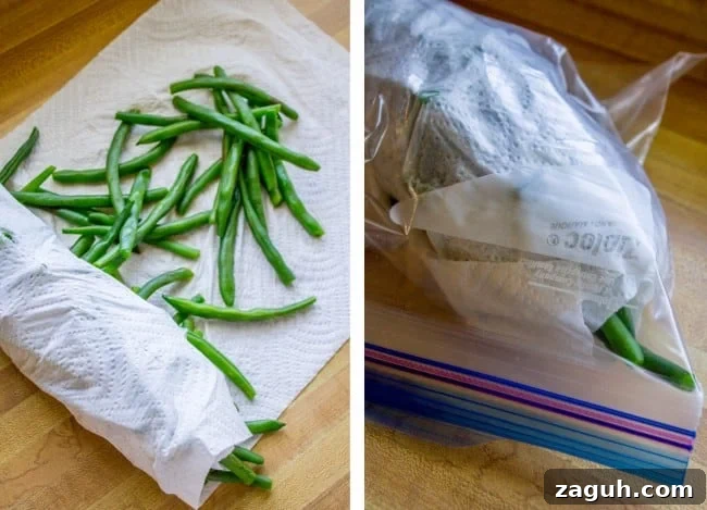Make-Ahead Garlic Green Beans with Almonds and Crispy Breadcrumbs 7 drying green beans for storage after cooking.