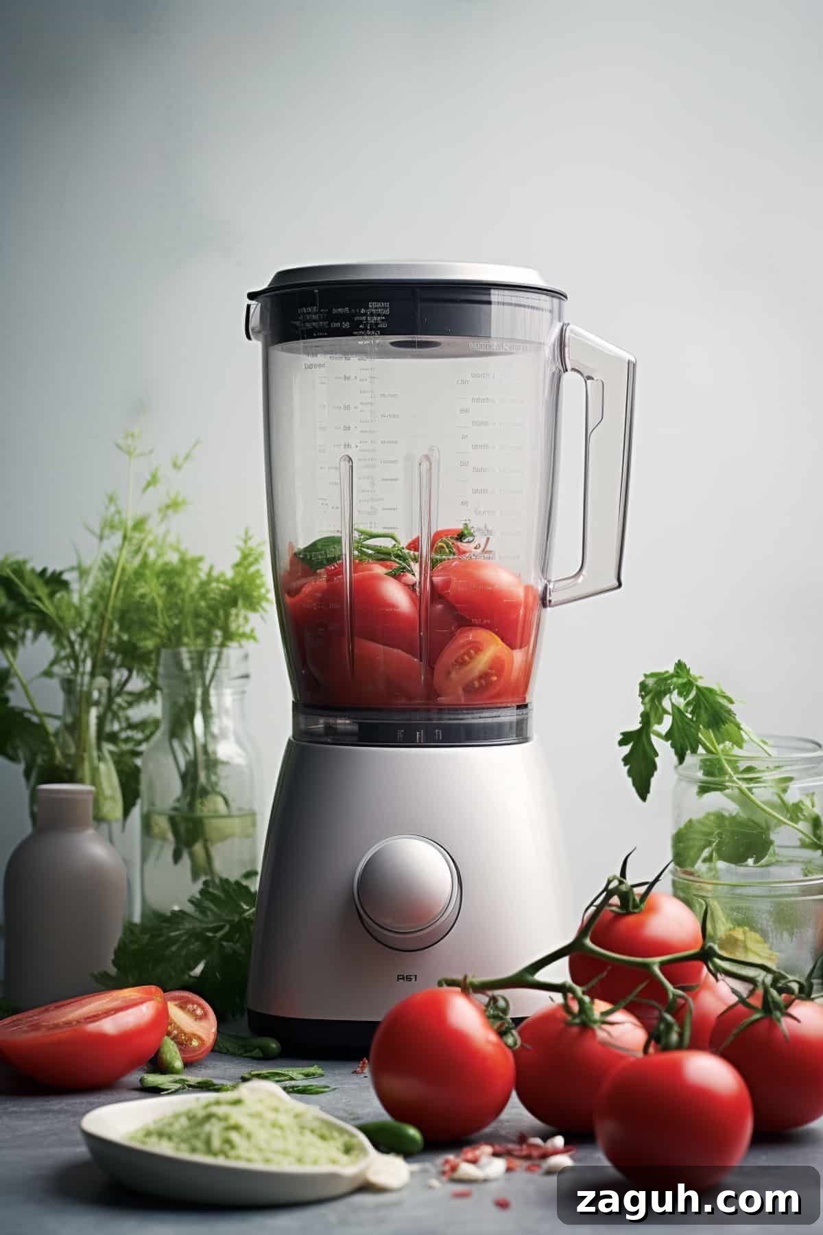 Authentic Pomodoro Sauce Recipe for Fresh Homemade Pasta 3 Tomatoes being blended for sauce.