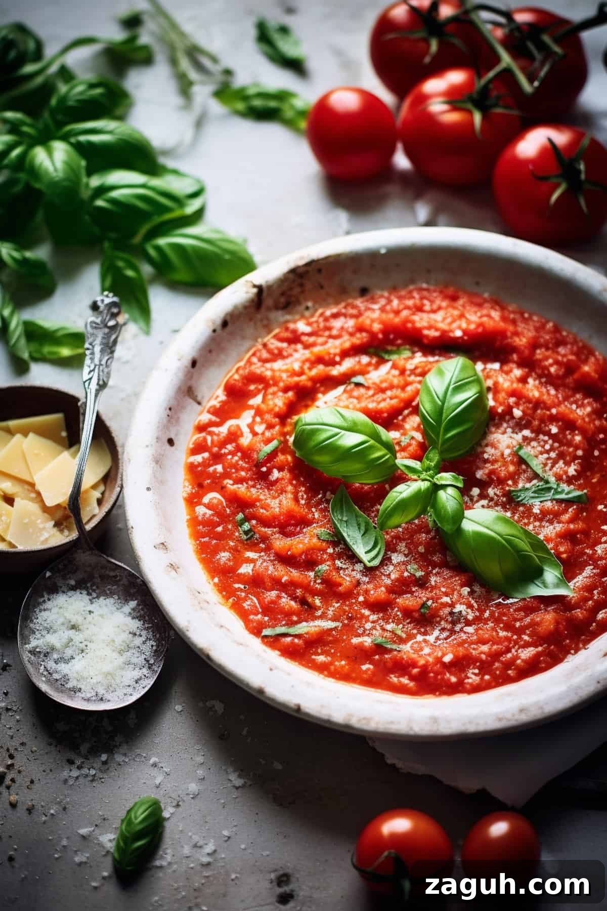Authentic Pomodoro Sauce Recipe for Fresh Homemade Pasta 6 Classic pomodoro sauce in a bowl with basil.
