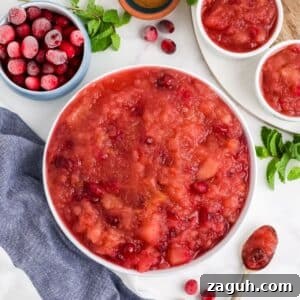 Cranberry Apple Sauce Recipe: Tangy Homemade Spread for Fall 13 Cranberry applesauce in a white bowl on the table.