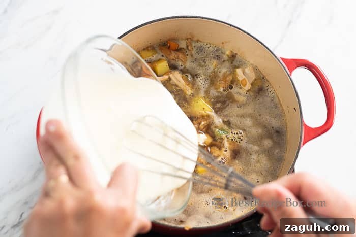 Creamy Turkey and Vegetable Soup Recipe (Chicken Option) 5 Adding cream to soup