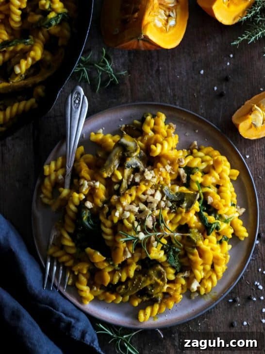 21 Cozy Vegan Comfort Recipes for Every Craving 20 Vegan Pumpkin Pasta with Spinach and Mushrooms