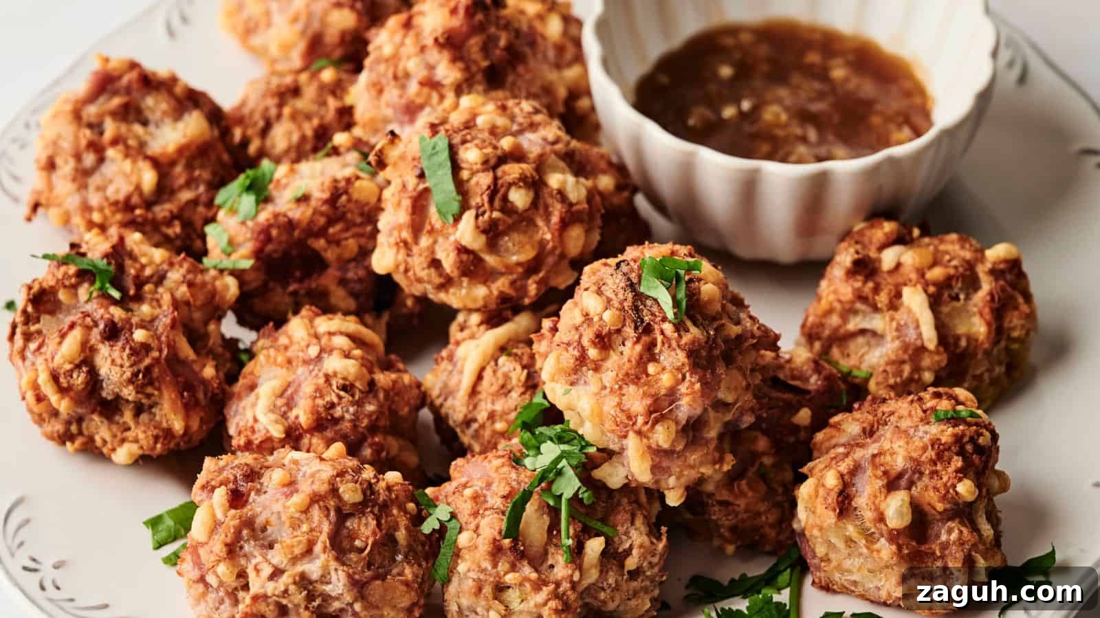 17 Show-Stopping Potluck Recipes That Steal the Spotlight 11 Plate of crispy fried dumplings with chopped herbs, served with a bowl of brown dipping sauce.