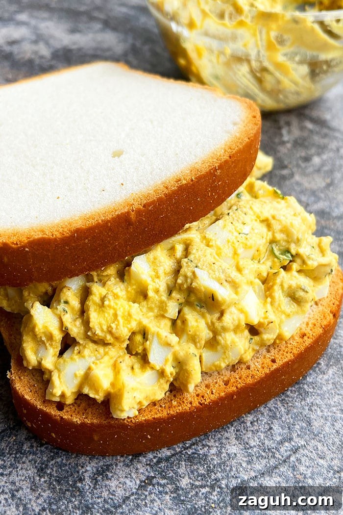 One-Pan Egg Salad Sandwich Recipe for Quick Lunch 2 Easy Egg Salad Sandwich on Rustic Gray Background