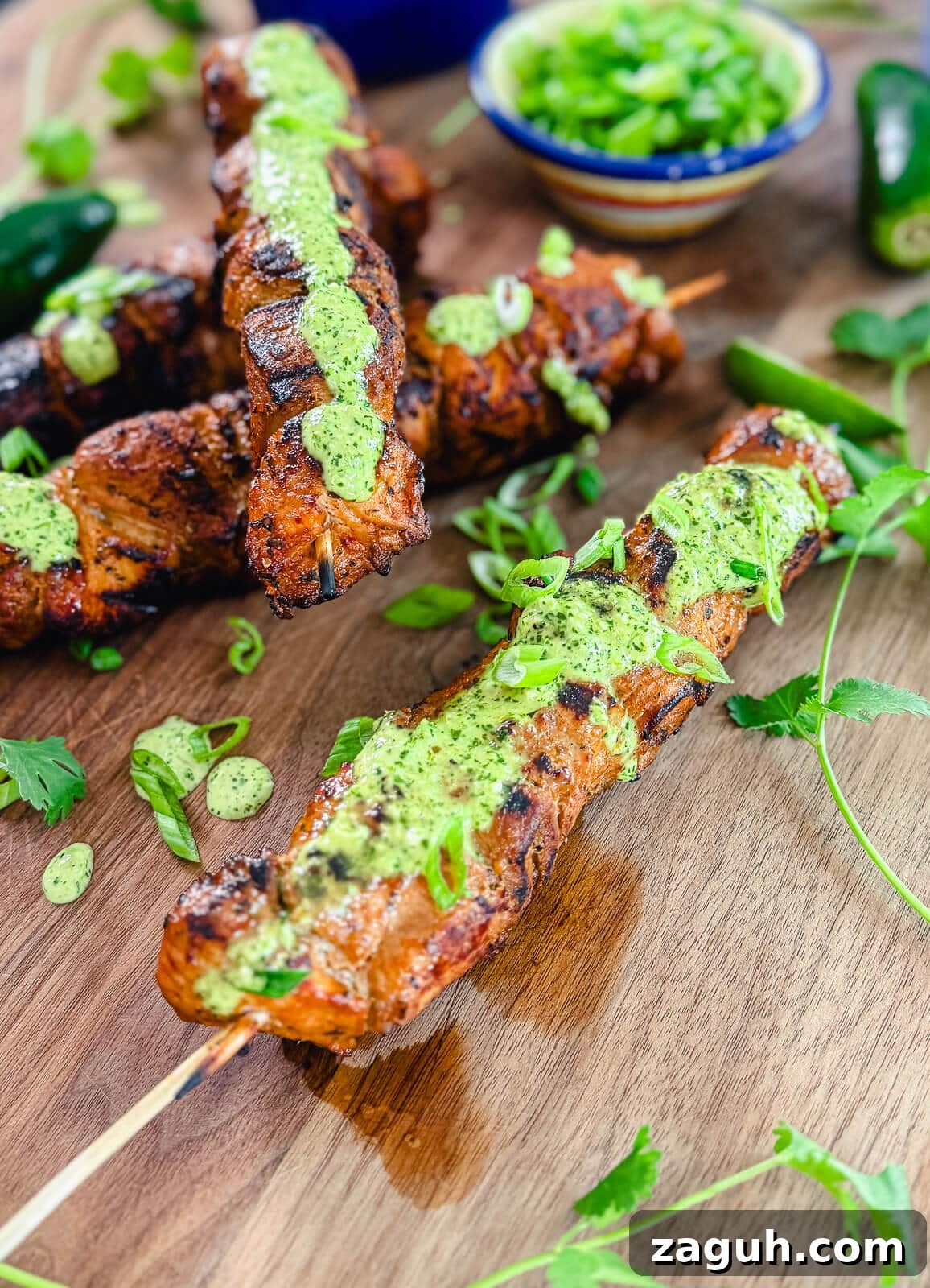 Peruvian-Style Chicken Breast Skewers with Aji Marinade 17 Peruvian chicken breast skewer with green sauce