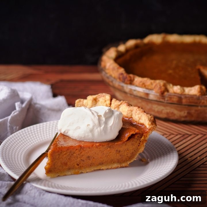 A slice of Maple Pumpkin Pie with Maple Whipped Cream.