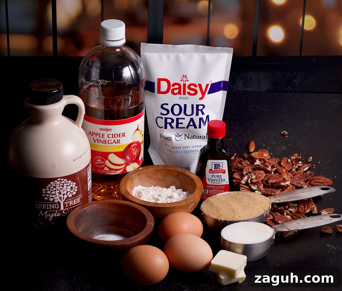 Pecan Pie Made Without Corn Syrup — Classic Recipe with Pure Maple 3 All the ingredients needed to make a pecan pie without corn syrup.