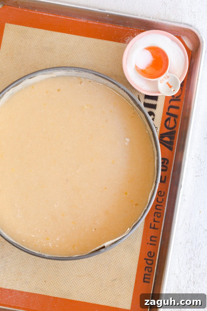 Batter in pan for Orange Aperitivo Olive Oil Cake