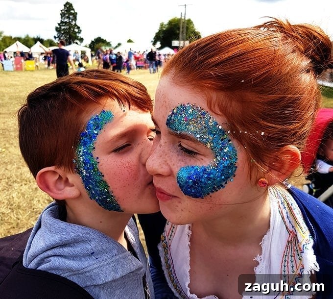 End-of-Summer Coffee Break Ideas for Cozy Afternoons 9 The kids with blue sparkle glitter on their faces at the Big Feastival