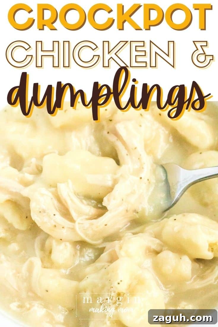 Slow-Cooker Chicken and Dumplings Recipe for Comforting Dinners 2 a fork lifts out a bite of Crock Pot chicken and dumplings.