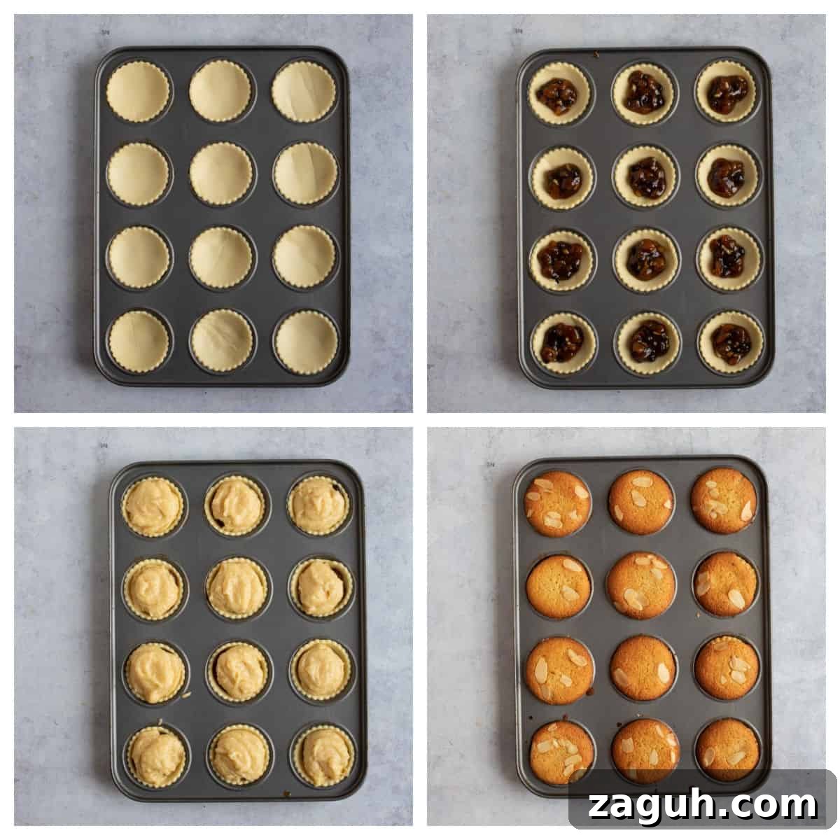 Frangipane Mince Pies Recipe: Classic Almond-Filled Holiday Pastries 5 Baked frangipane mince pies in a bun tin.