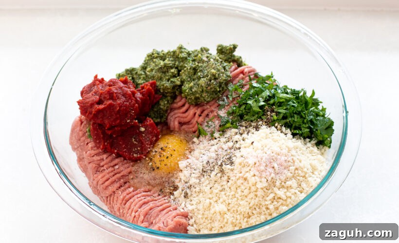 meatball ingredients in large clear bowl