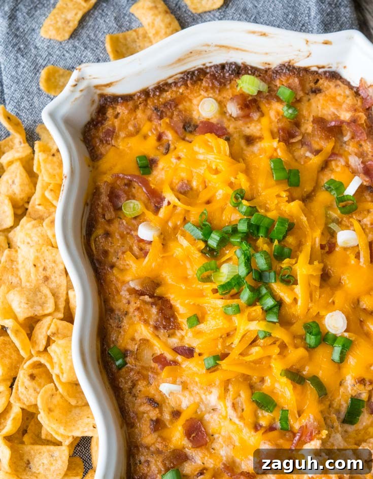 Crack Dip in a baking dish with chips