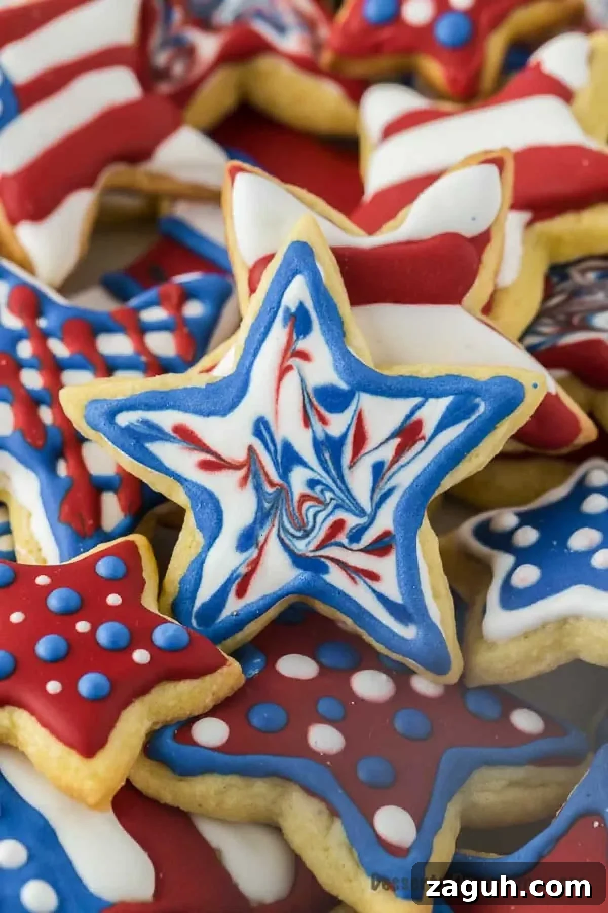 4th of July sugar cookies on a platter. 