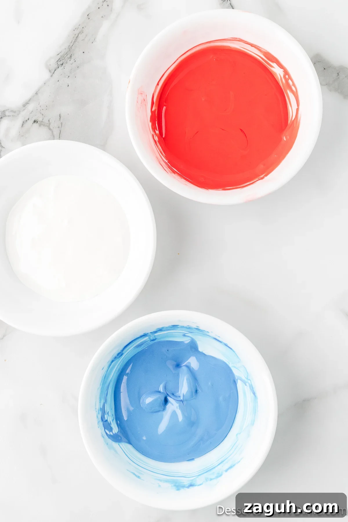 Food coloring added to 3 bowls. 