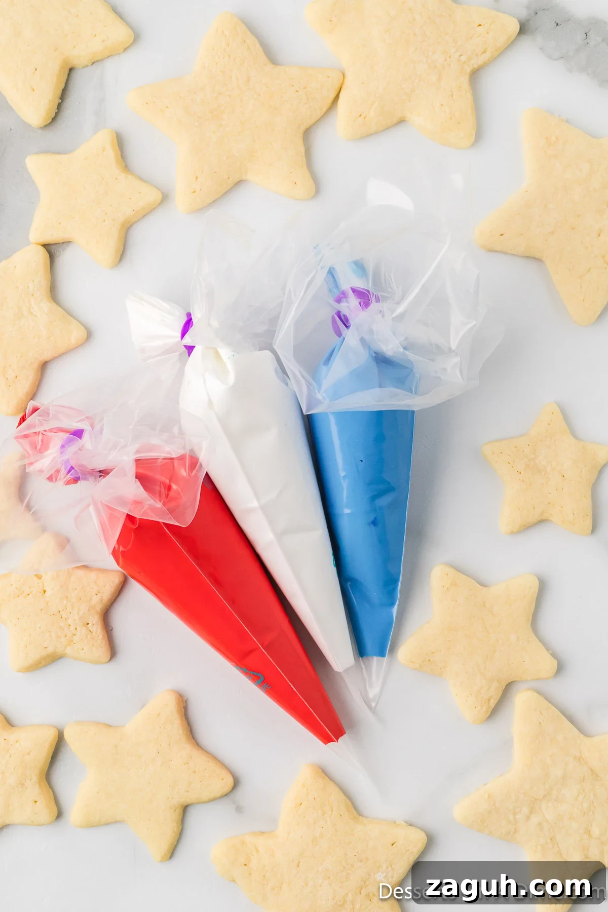 Icing placed into piping bags. 