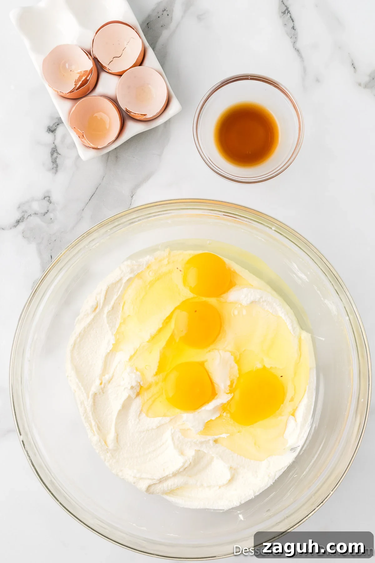 Eggs added to the butter mixture. 