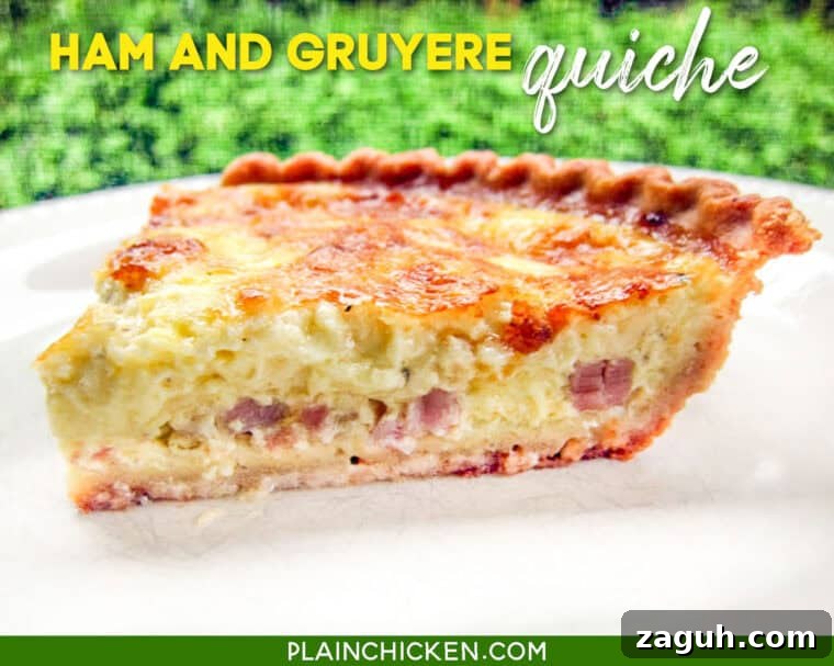 slice of quiche with text overlay