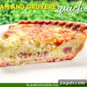 slice of quiche with text overlay