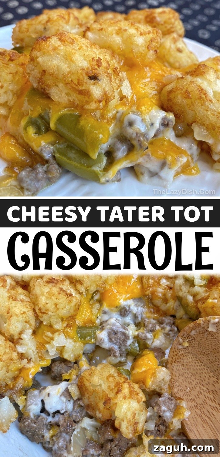 Cheesy Tater Tot Casserole Recipe with Crispy Golden Topping 9 Cheesy Tater Tot Casserole - This easy casserole recipe is made with simple ingredients that your family will love: ground beef, cream of mushroom soup, cheddar cheese, green beans, onion and tater tots. Some serious comfort food! I’m always on the hunt for quick and easy dinner recipes, and my go-to weeknight meal usually comes down to some kind of casserole dish that I know my picky eaters will devour. This tater tot and ground beef casserole has everything you need in a meal, making it one of our favorite main dishes.