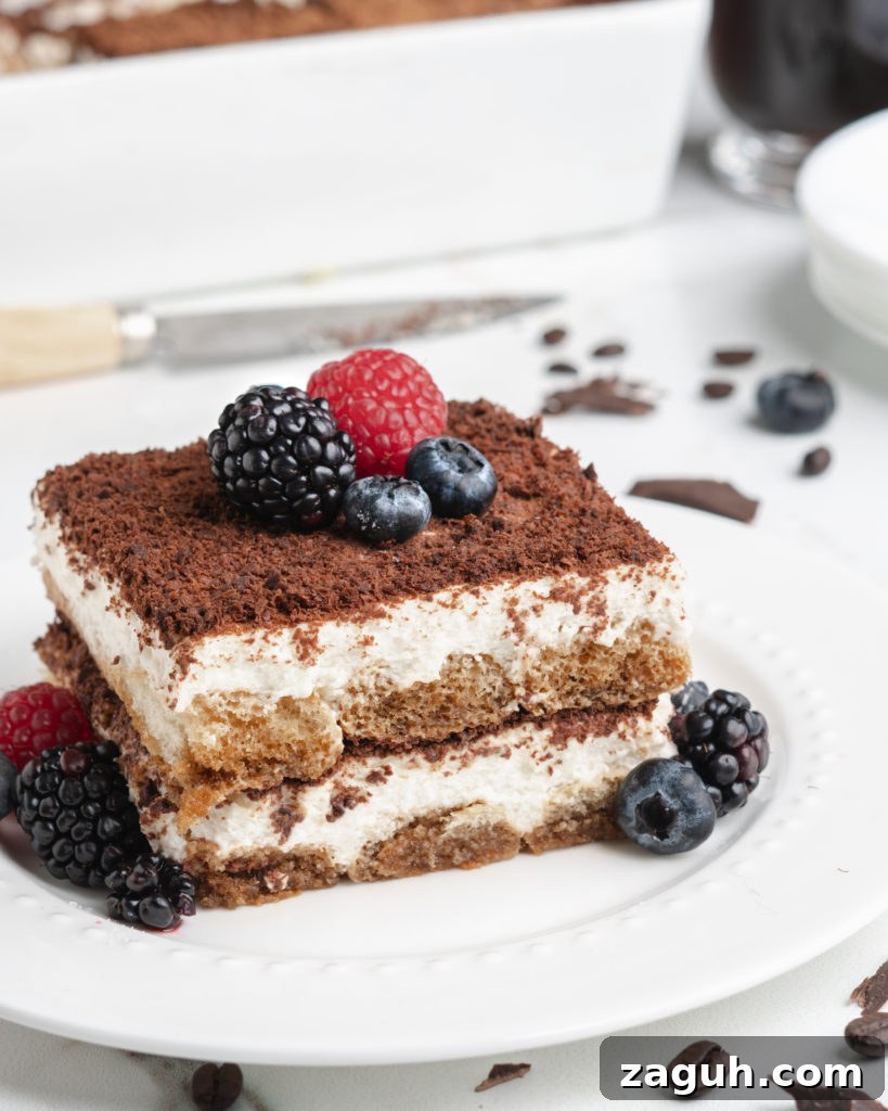 Black Forest Chocolate Cherry Milkshake Recipe 8 A slice of delicious creamy no-bake tiramisu is topped with fresh plump berries