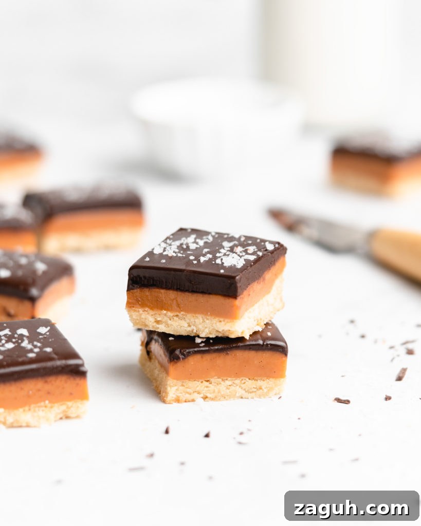 Black Forest Chocolate Cherry Milkshake Recipe 9 A buttery, rich shortbread layer is topped with a golden creamy caramel layer that is infused with vanilla beans an bourbon, which is further topped by a dark chocolate layer and flaky sea salt.