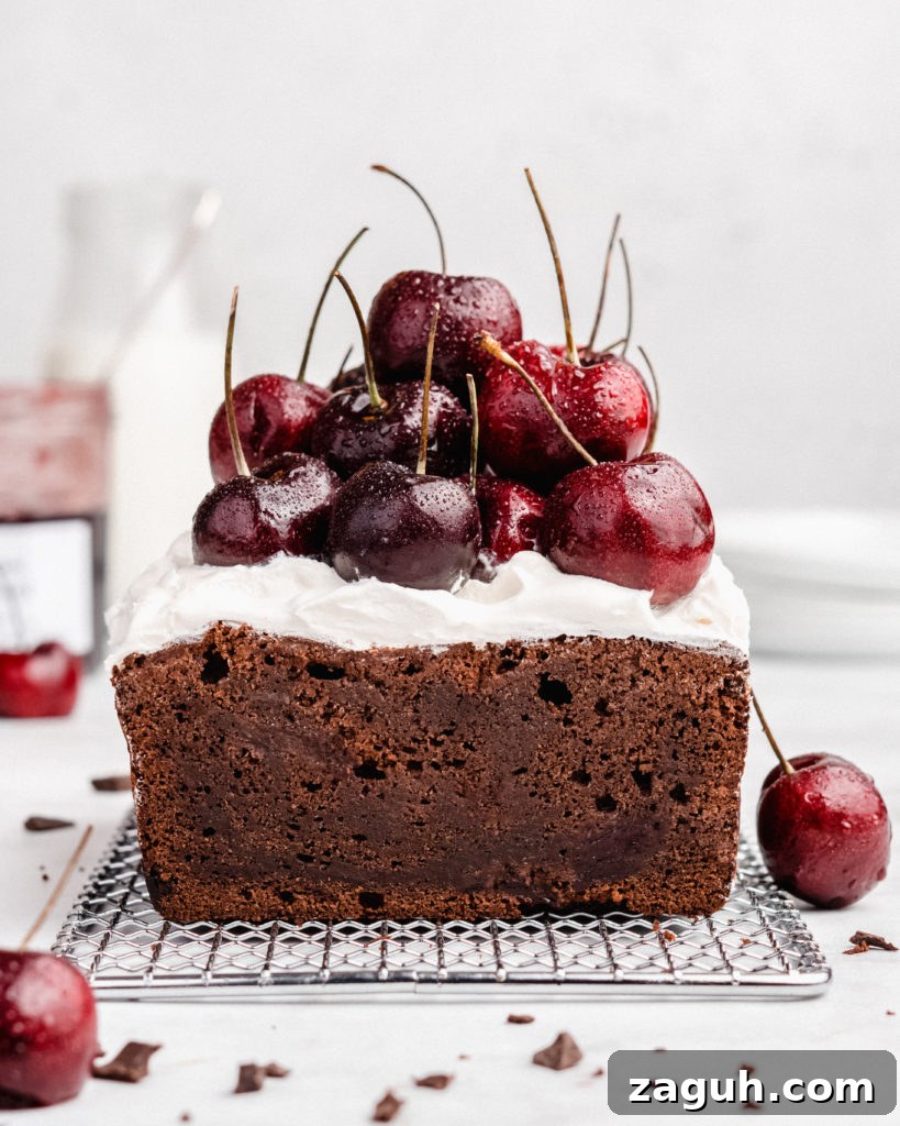 Black Forest Chocolate Cherry Milkshake Recipe 10 Rich chocolate loaf cake is swirled with cherry jam, then topped with fresh whipped cream and fresh cherries