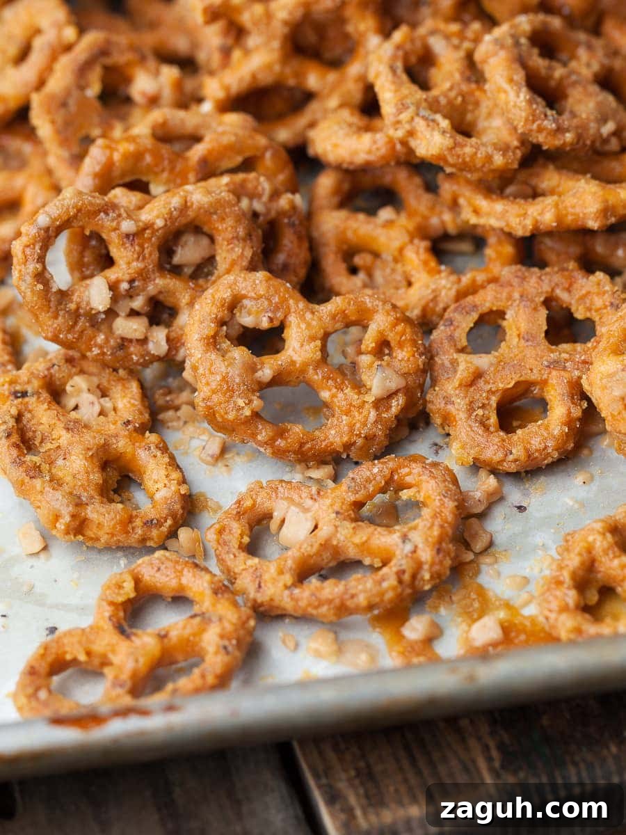 Gluten-Free Butter Toffee Pretzels Recipe: Crunchy Sweet Snack 14 butter toffee pretzels on a sheet tray