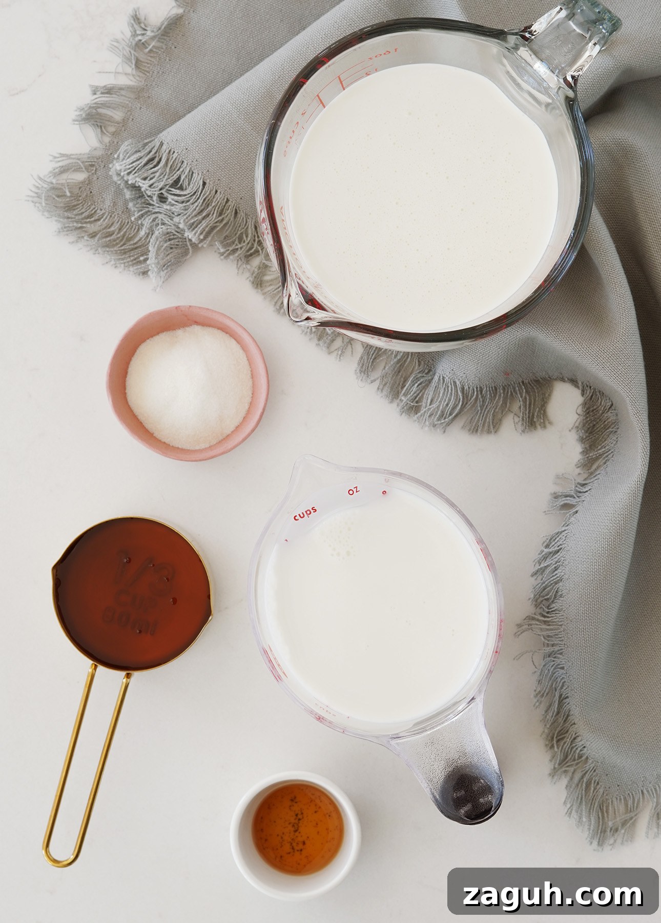 Maple Panna Cotta Recipe with Vanilla and Caramel Drizzle 3 The ingredients required to make maple panna cotta // FoodNouveau.com