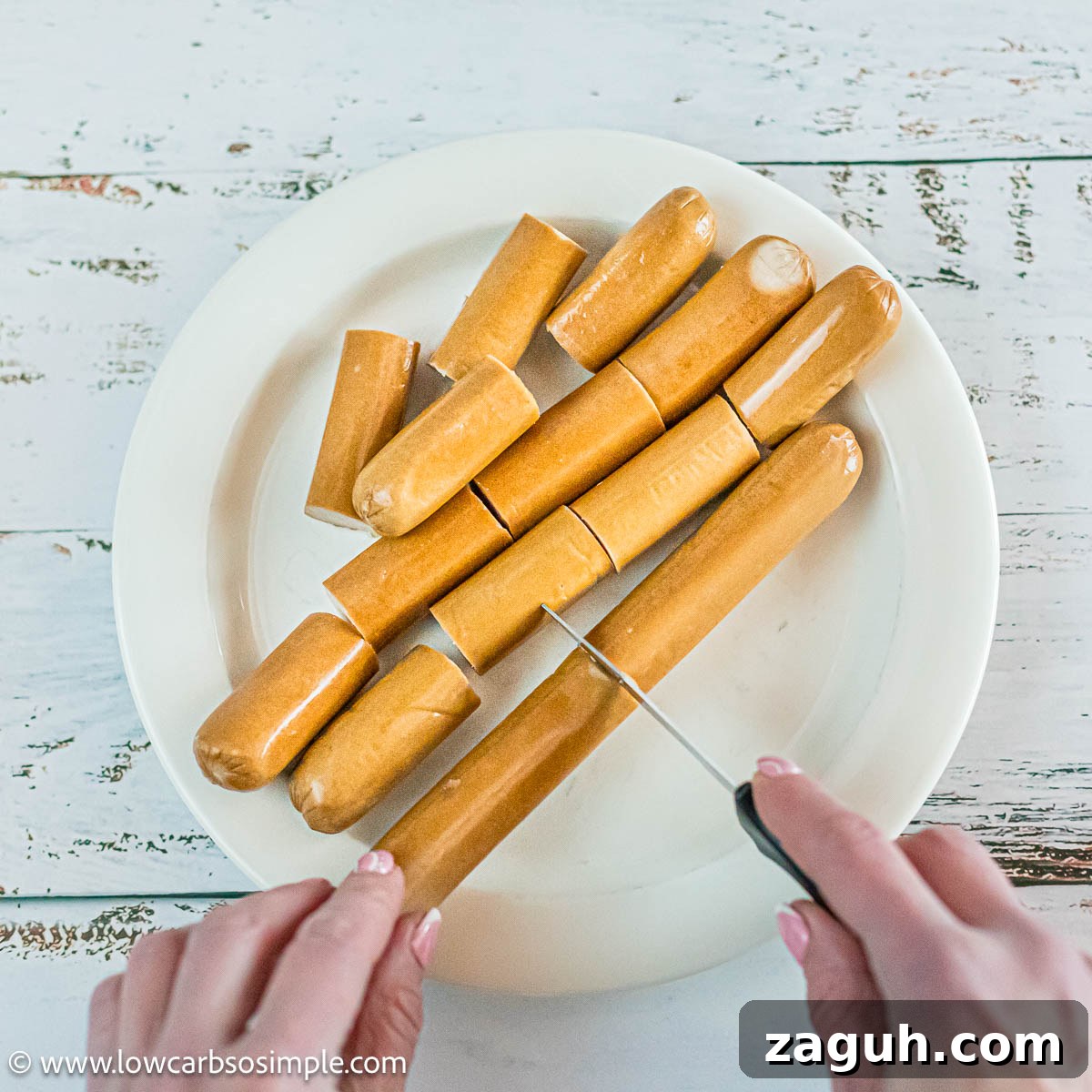 Savory Carnivore Pigs in a Blanket Recipe for Meat Lovers 4 Cutting Hot Dogs into Pieces | Low-Carb, So Simple