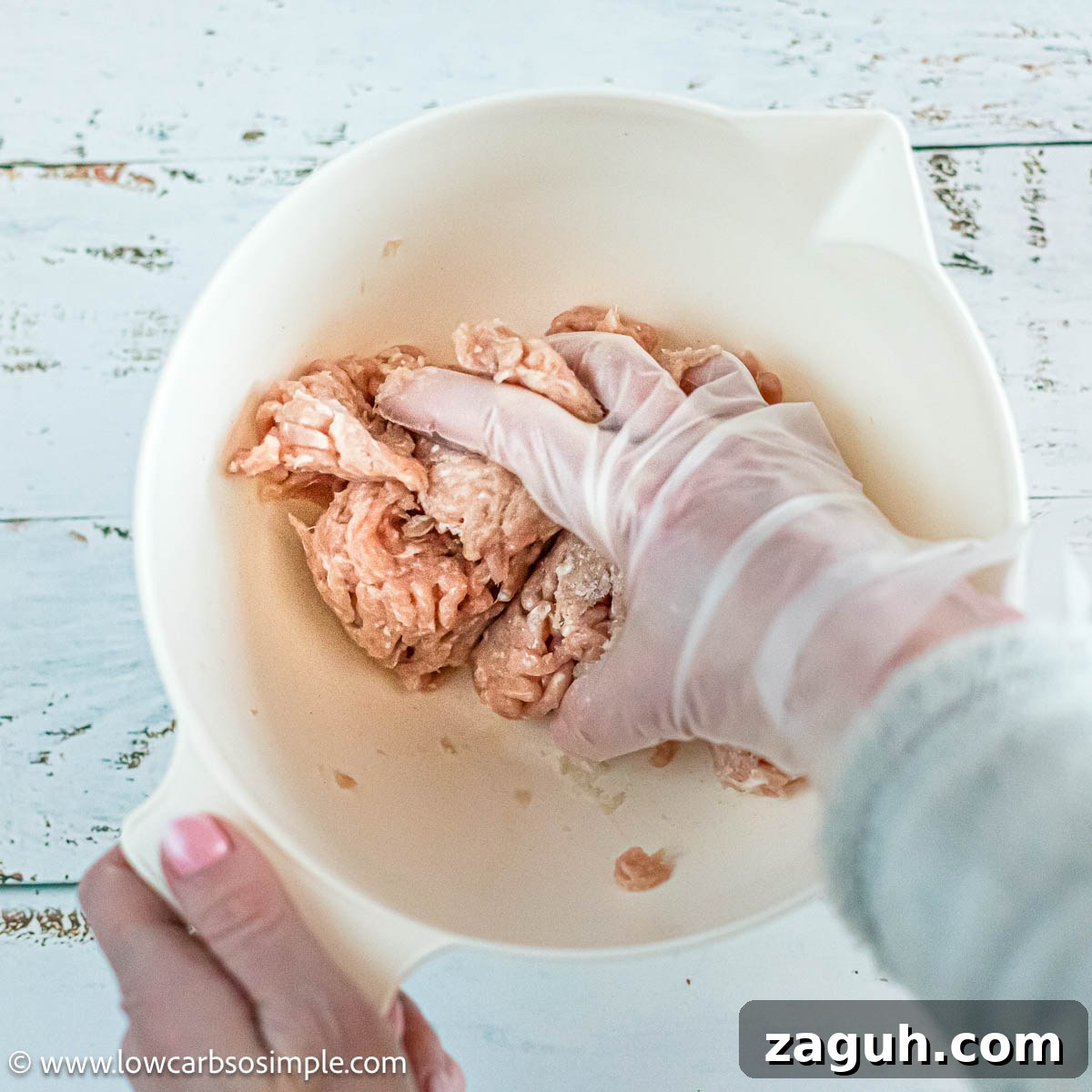 Savory Carnivore Pigs in a Blanket Recipe for Meat Lovers 7 Mixing Ground Chicken and Salt | Low-Carb, So Simple